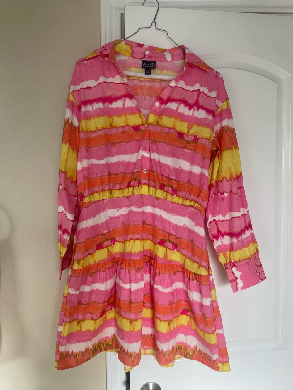 Scoop  Pink Multi-Stripe Tie-Dye Button-Front Dress
